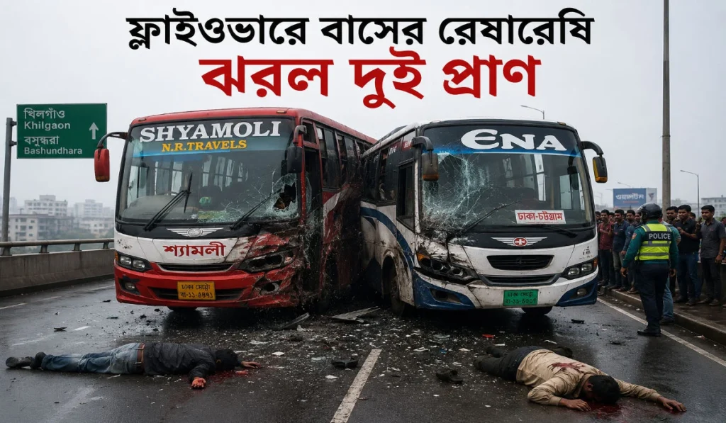 ফ্লাইওভারে বাসের রেষারেষি ঝরল দুই প্রাণ
