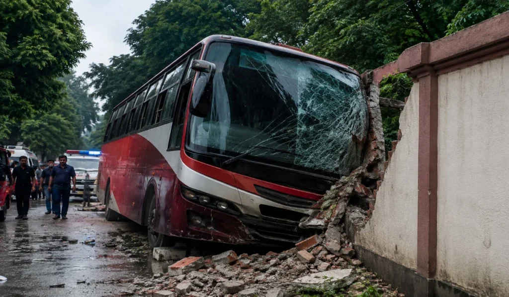 বাস নিয়ন্ত্রণ হারিয়ে দুর্ঘটনা